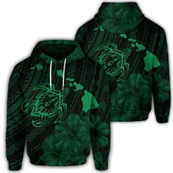 Hawaiian Hibiscus Sea Turtle Swim Polynesian Hoodie - Green - AH