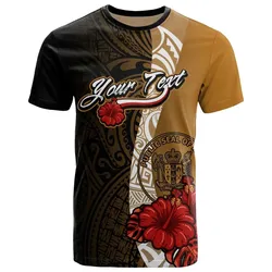 Niue Polynesian Custom Personalised T-Shirt - Coat Of Arms With Hibiscus Gold - BN12