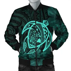 Alohawaii Jacket - Hawaiian Map Turtle Kanaka Hibiscus Polynesian Bomber Jacket - Turquoise - AH - J4R
