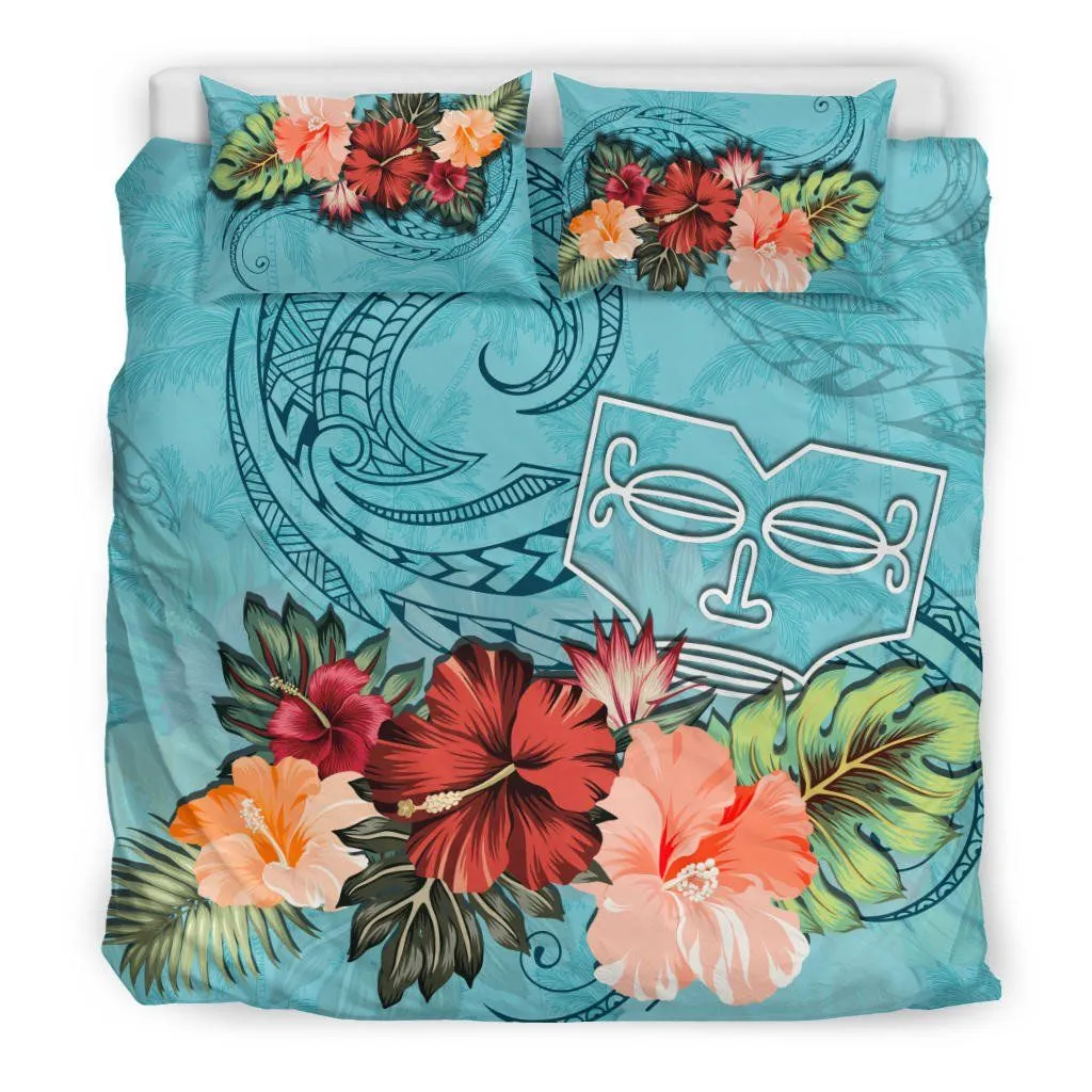 Marquesas Islands Bedding Set Hibiscus Polynesian Wave Blue TH5
