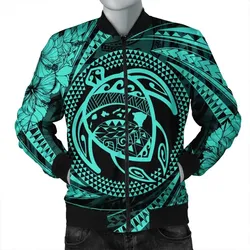 FamilyGater Jacket - Hawaiian Kanaka Honu Hibiscus Tornando Polynesian Turquoise Bomber Jacket - AH - JR