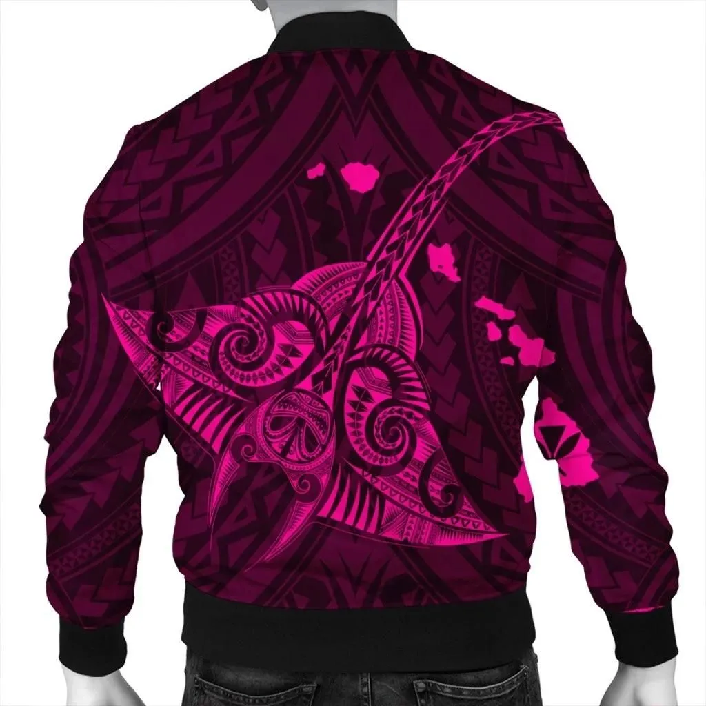 FamilyGater Jacket - Hawaiian Map Kanaka Manta Ray Polynesian Bomber Jacket Pink - AH - J4R