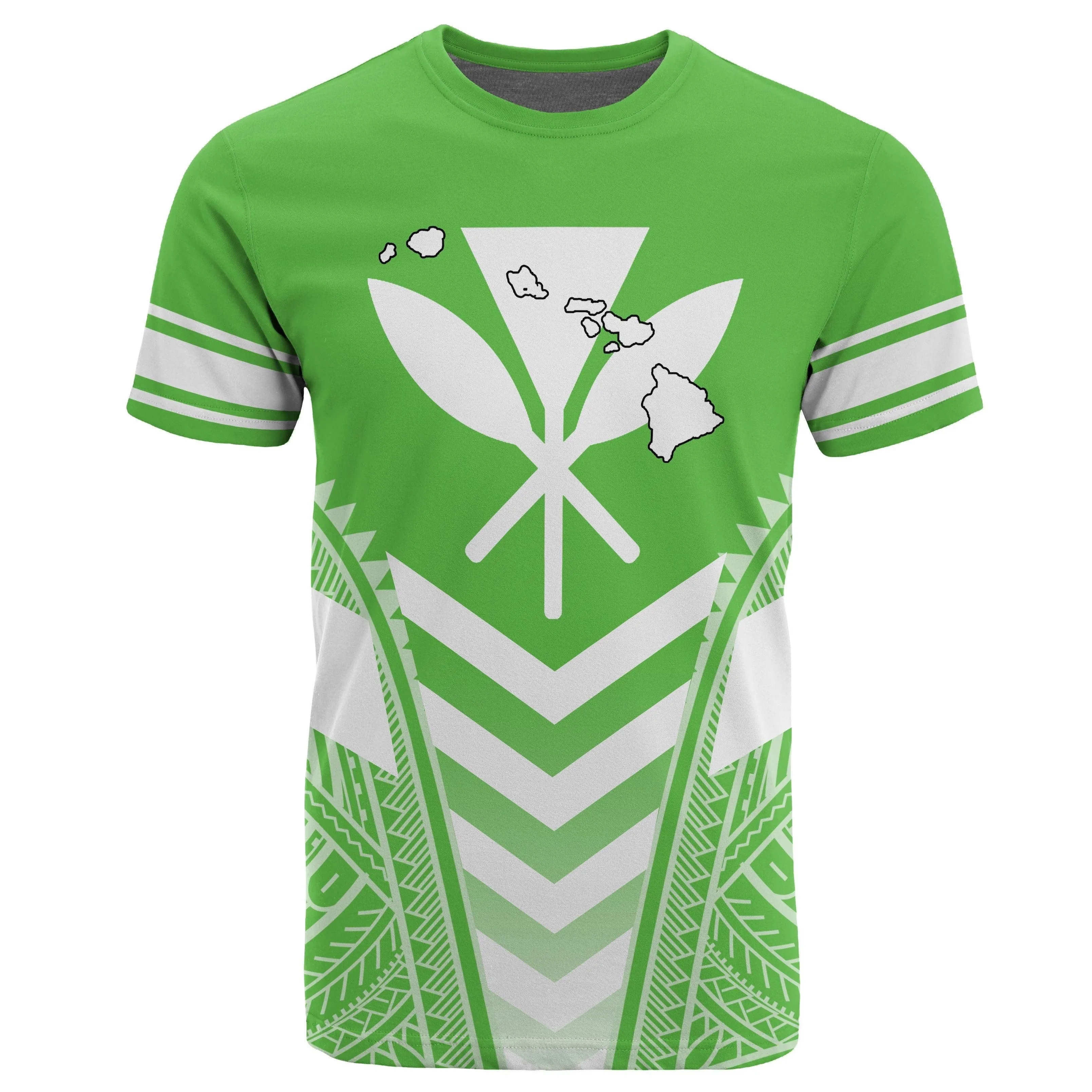 Hawaii Kanaka Map Football Jersey Polynesian T-Shirt - Green & White - Maris Style - AH