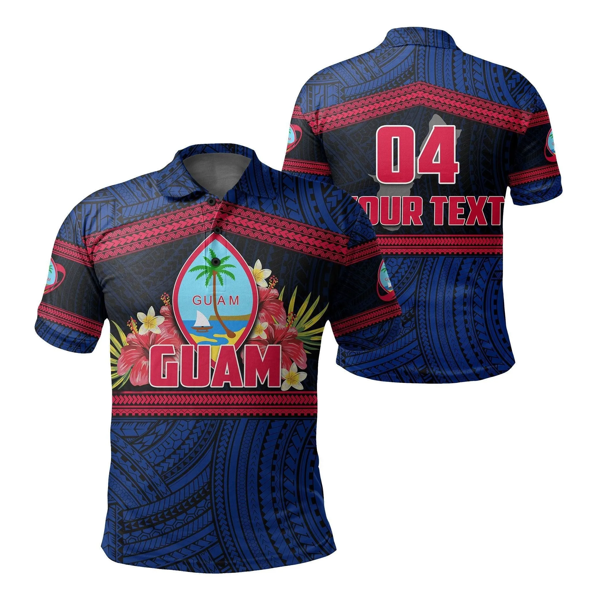 (Custom Personalised) Guam Rugby Polynesian Patterns Polo Shirt