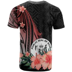 Niue Personalised Custom T shirt - Red Polynesian Hibiscus Pattern Style