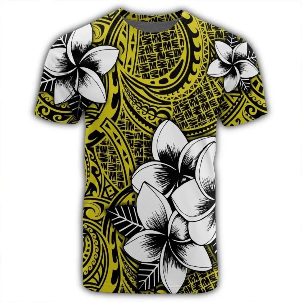 Alohawaii Tee - Hawaiian Plumeria Tribe Yellow Polynesian T-Shirt AH - J0R