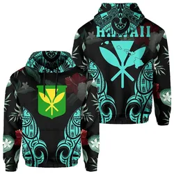 Polynesian Tropic Kanaka Maoli Hibiscus Hawaii Hoodie Turquoise