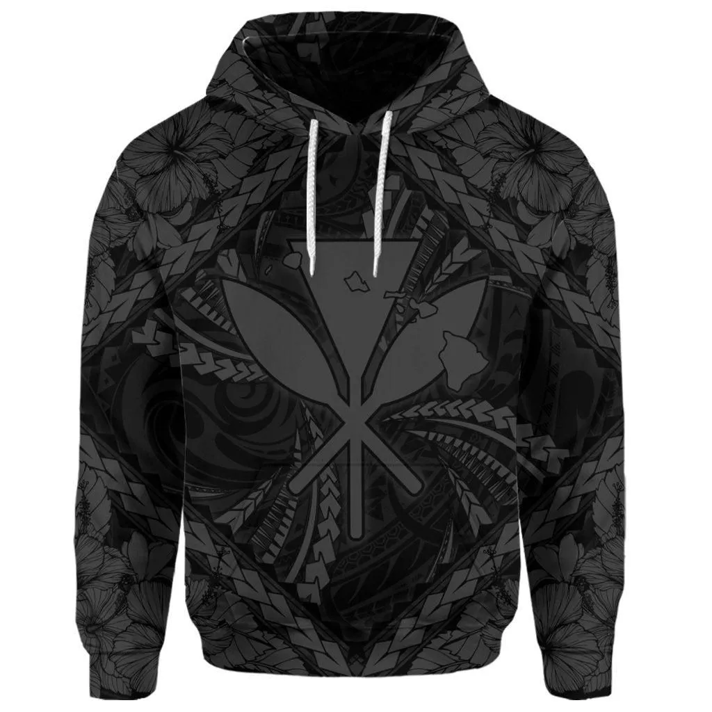 (Personalised) Hawaiian Map Kanaka Hibiscus Gray Polynesian Hoodie - AH