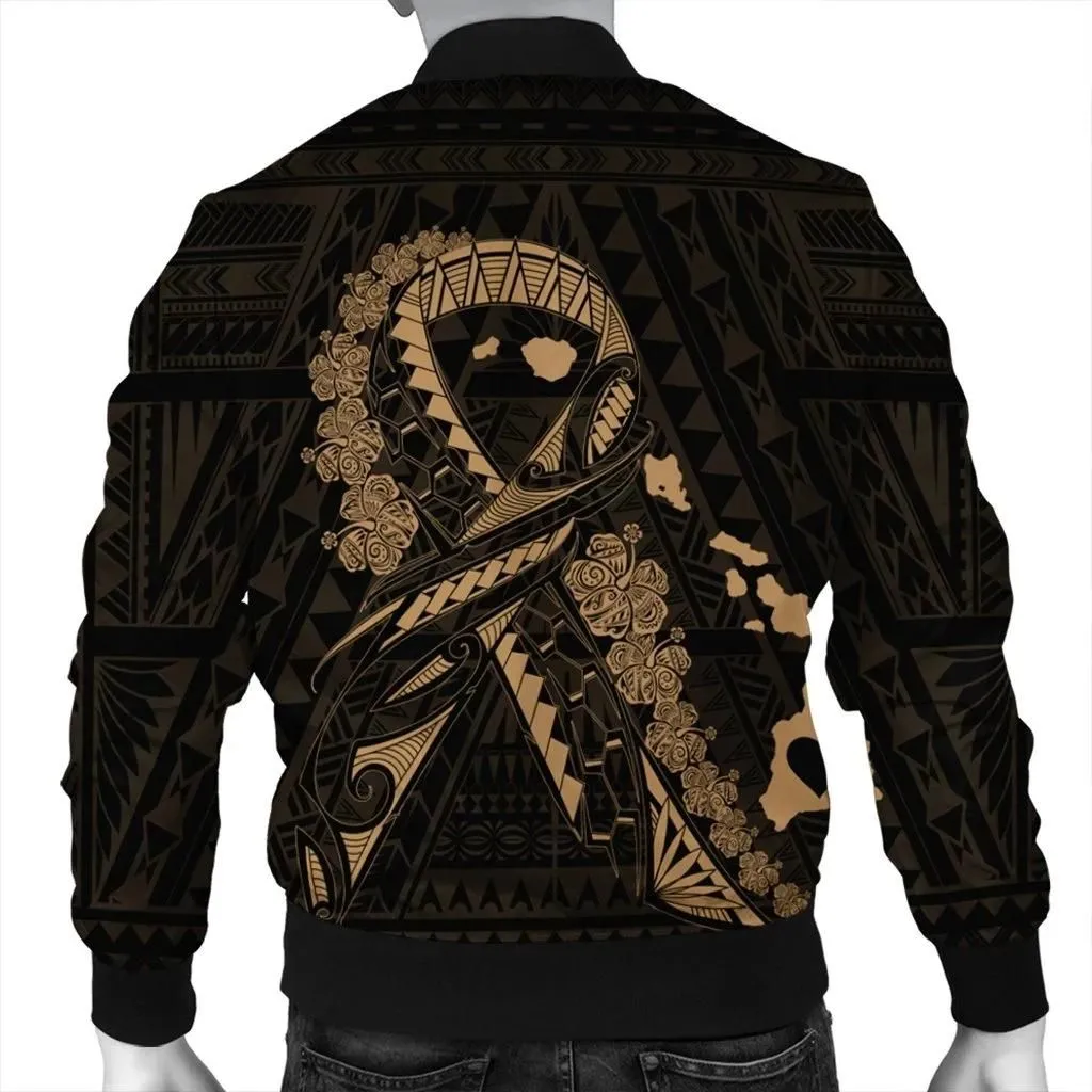 FamilyGater Jacket - Hawaiian Map Heart Ribbon Cancer Hibiscus Gold Polynesian Bomber Jacket - AH - J4R