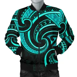 New Zealand Maori Mangopare Men Bomber Jacket Polynesian - Turquoise