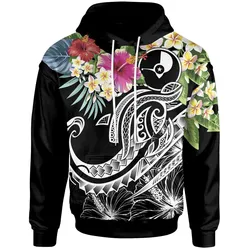 Yap Polynesian Hoodie - Summer Plumeria Black