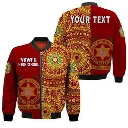 (Custom Personalised) Tonga Vavau High School Bomber Jacket Tongan Ngatu Pattern LT14