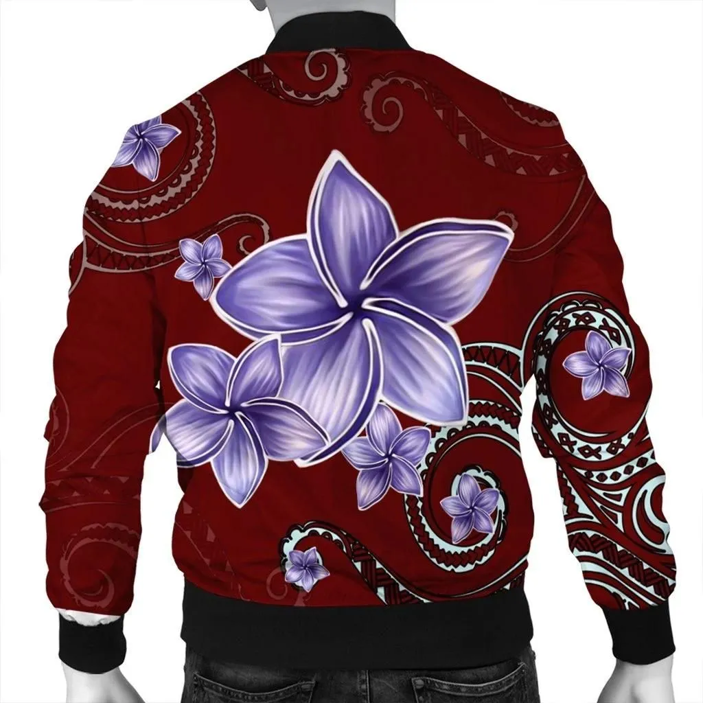 FamilyGaterJacket - Hawaiian Plumeria Violet Polynesian Red Bomber Jacket - AH - JR