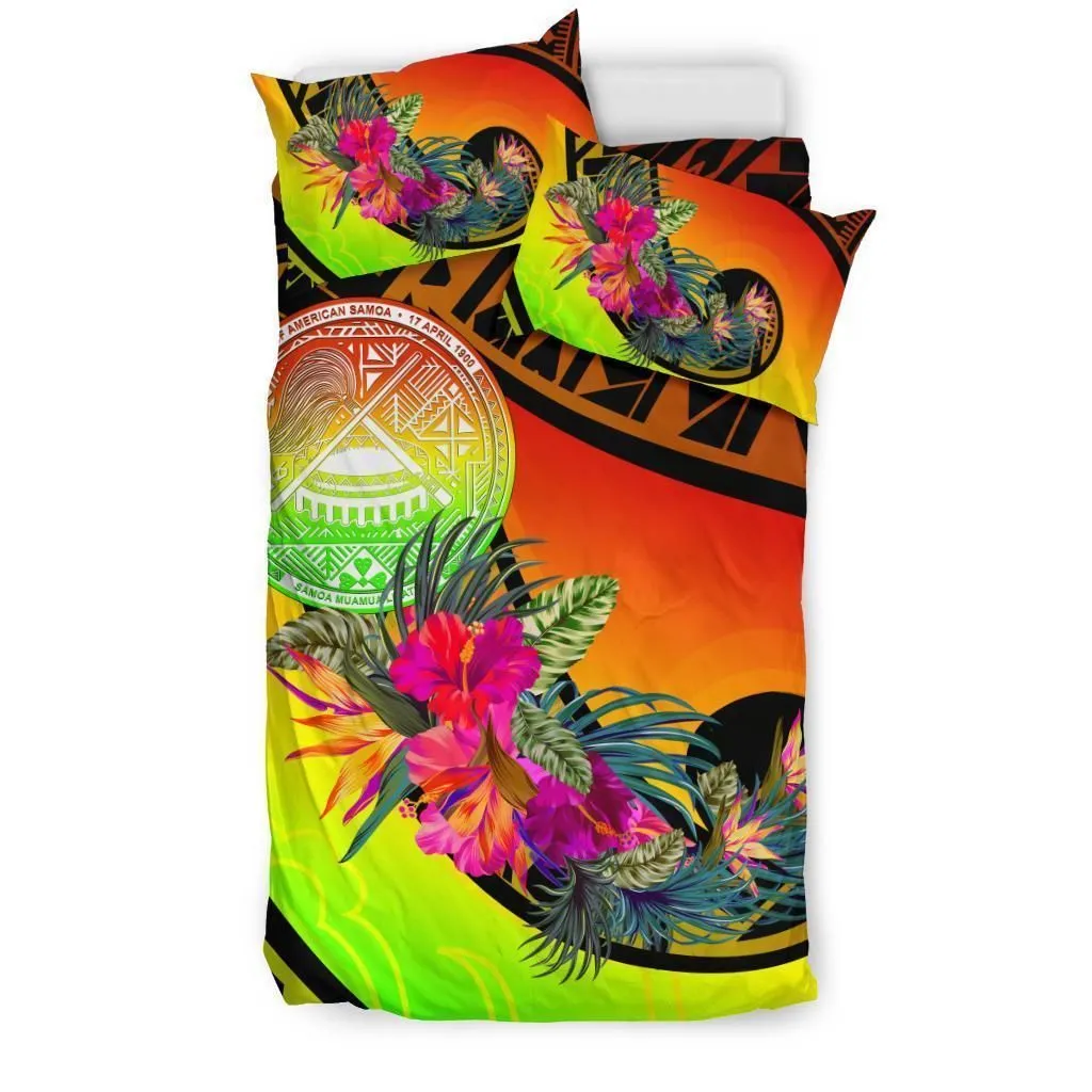 American Samoa Bedding Set - Polynesian Hook And Hibiscus (Raggae)