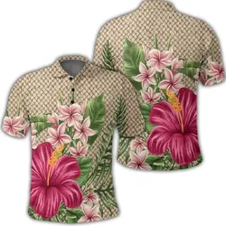 Alohawaii Shirt - Hawaiian Hibiscus Plumeria Palm Leaves Lauhala Background Polynesian Polo Shirt - AH - A0