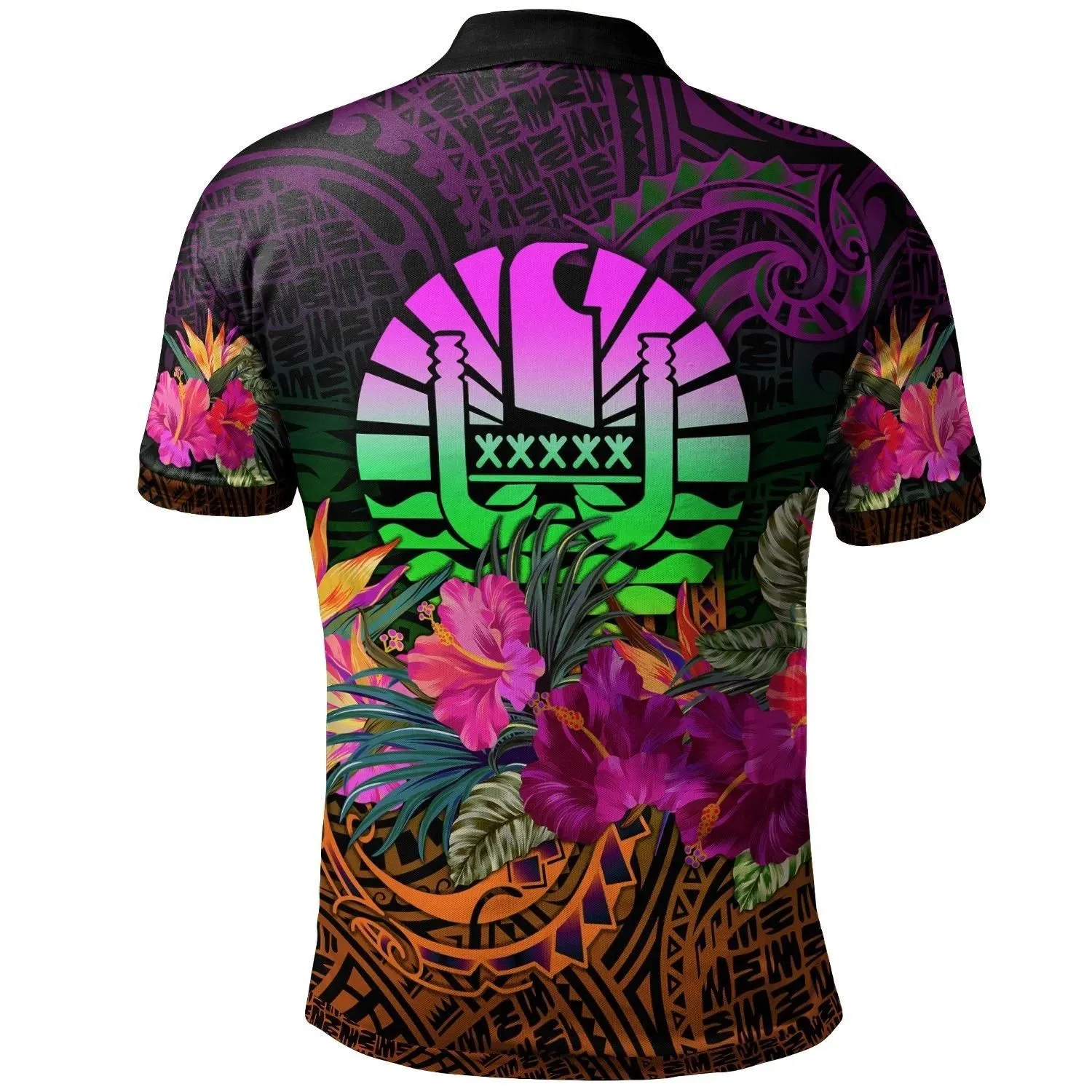 Tahiti Polynesian Polo Shirt - Summer Hibiscus - bn15