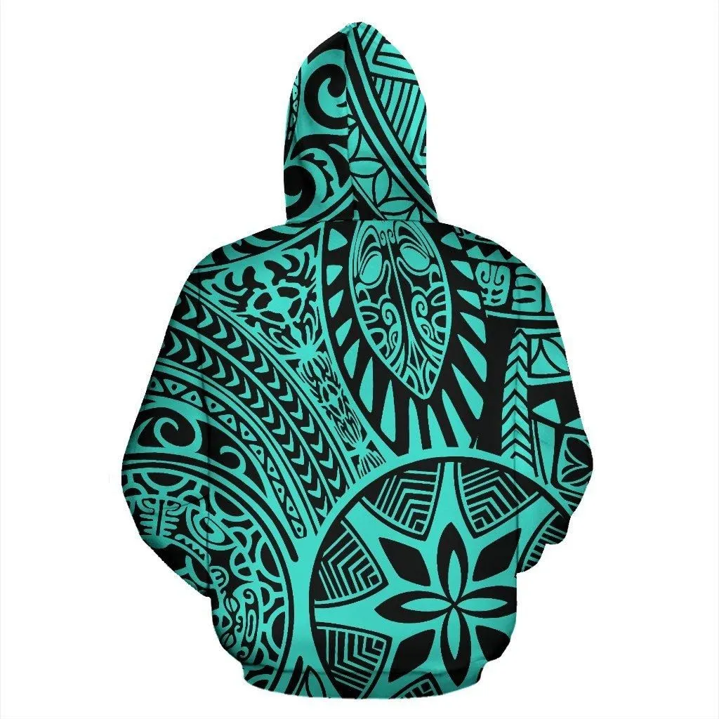 Hawaii Hoodie - Polynesian Hawaiian Style Tribal Tattoo Turquoise Pullover