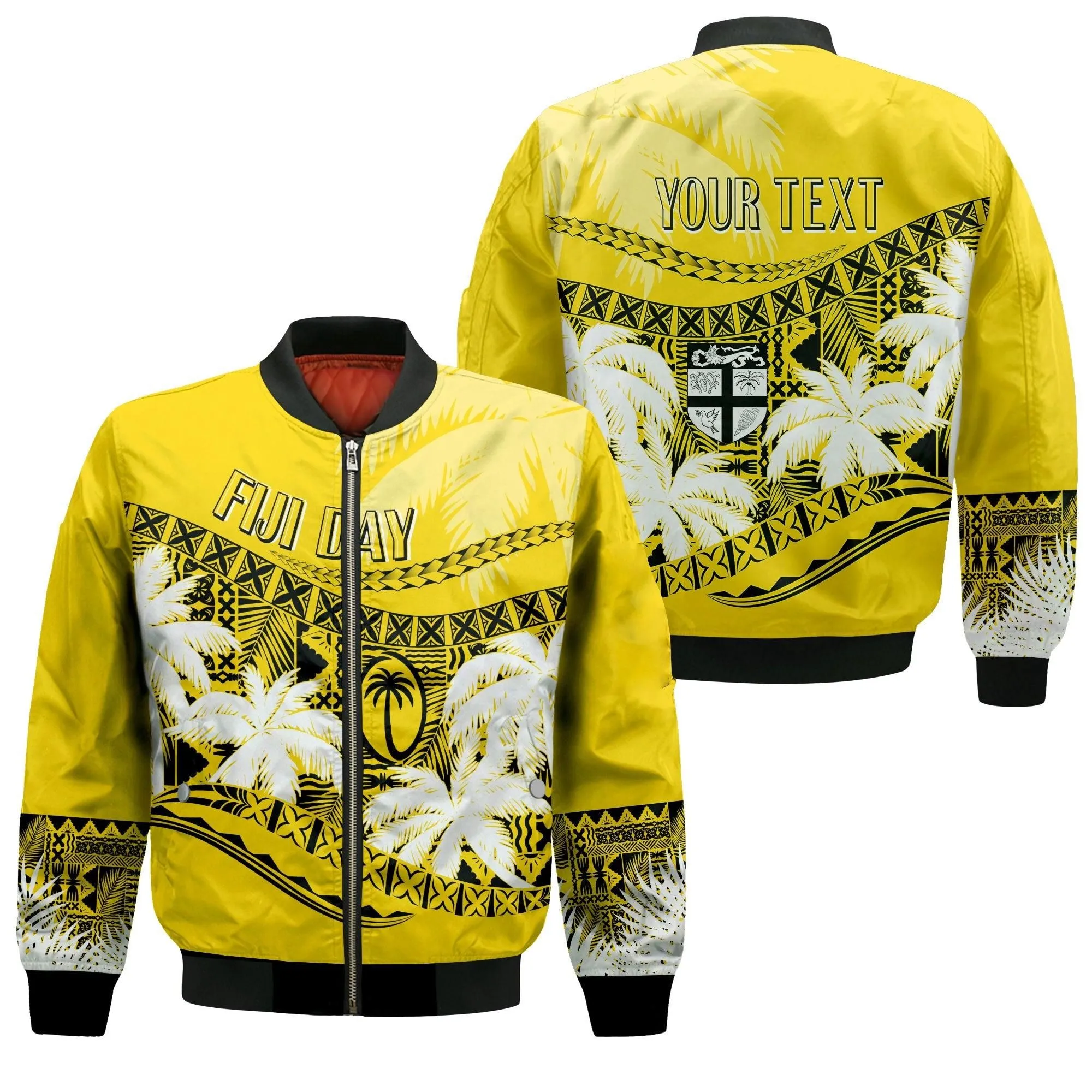 Personalised Fiji Day Bomber Jacket Flying Fijians Masi Kesa Style - Gold LT7