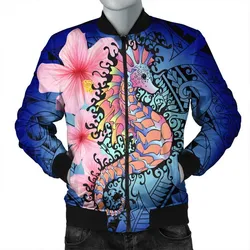 Hawaii Polynesian Pink Hibiscus Seahorse Bomber Jacket - AH