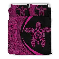 FamilyGater Bedding Set - Cover and Pillow Cases Hawaiian Hibiscus Turtle Polynesian Circle Style Pink - AH - J7