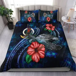 Vanuatu Polynesian Bedding Set - Blue Turtle Hibiscus