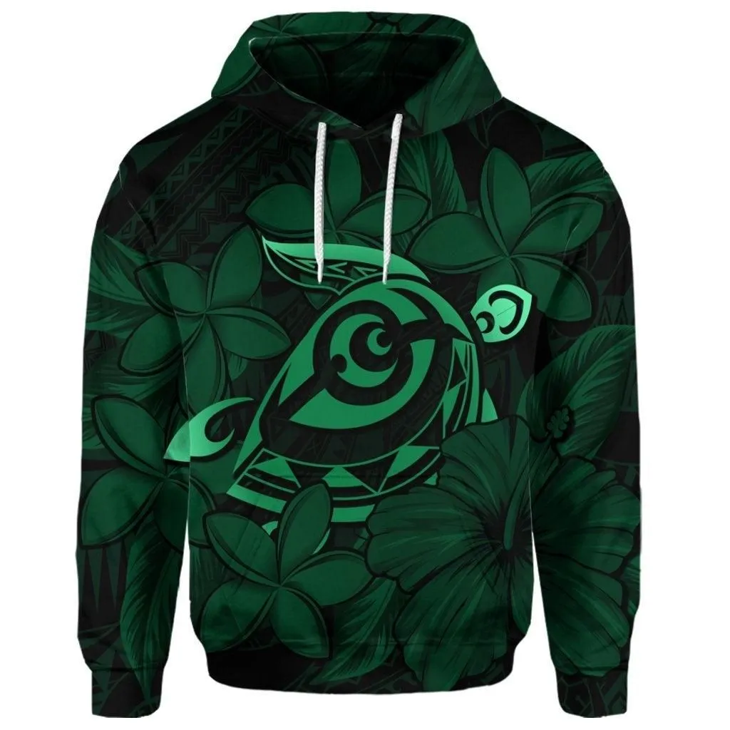 (Personalised) Hawaiian Turtle Hibiscus Plumeria Kanaka Polynesian Hoodie Green - Soft Style