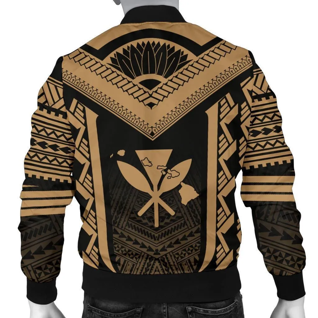 Hawaiian Kanaka Polynesian Mens Bomber Jacket Active Gold