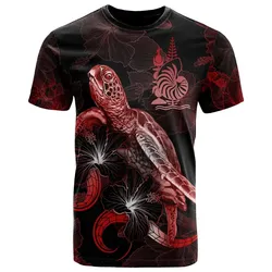 Alohawaii T-Shirt - Tee New Caledonia Polynesian - Turtle With Blooming Hibiscus Red - BN22