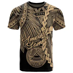 American Samoa Polynesian T-Shirt - Tribal Wave Tattoo Gold