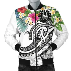 Tahiti Polynesian Mens Bomber Jacket - Summer Plumeria White