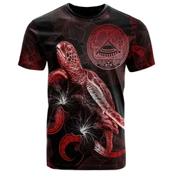 American Samoa Polynesian T shirt - Turtle With Blooming Hibiscus Red
