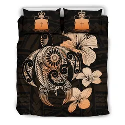 FamilyGater Bedding Set - Cover and Pillow Cases Tokelau Hibiscus Plumeria Mix Polynesian Orange Turtle - J1