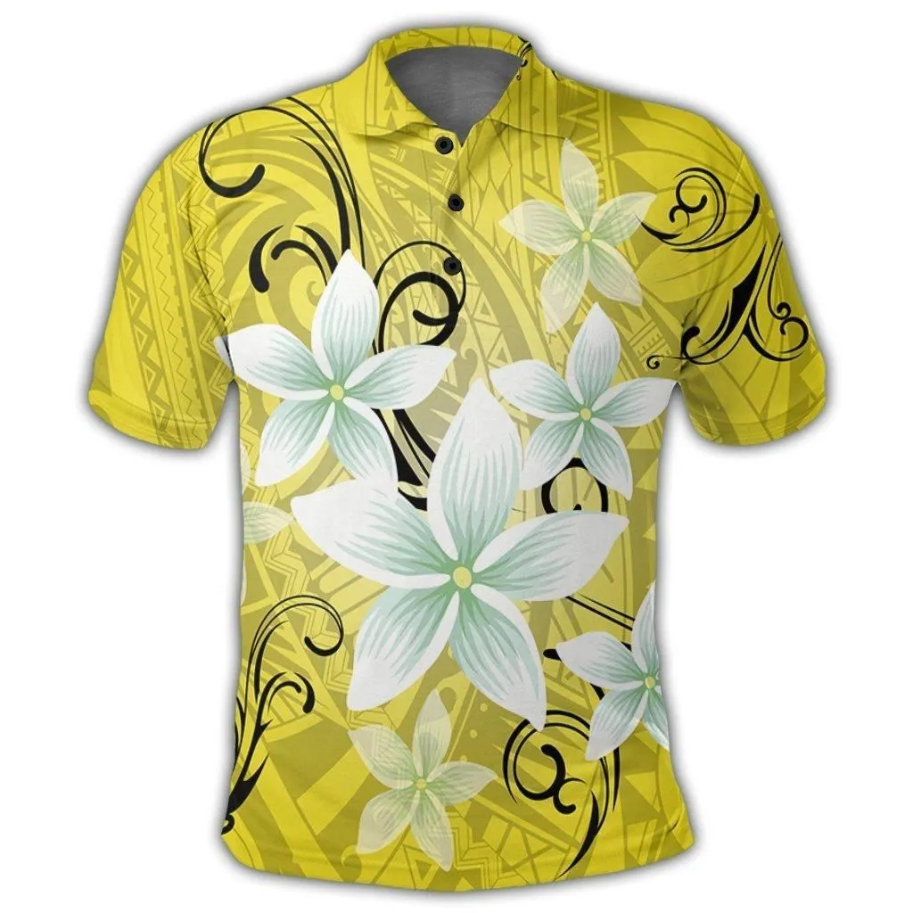 Hawaiian Plumeria Polynesian Polo Shirt - Yellow