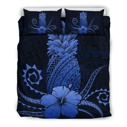 FamilyGater Home Set - Hawaii Polynesian Pineapple Hibiscus Bedding Set - Zela Style Blue - AH - J4