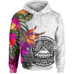 American Samoa Hoodie Hibiscus Polynesian White pattern