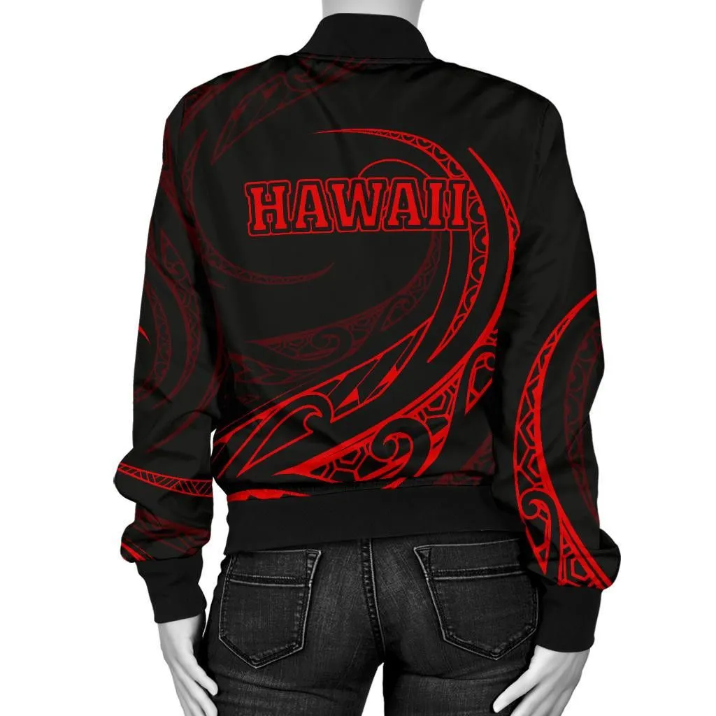 FamilyGater Jacket - Hawaii Turtle Map Polynesian Women's Bomber Jacket - Red - Frida Style - AH J9