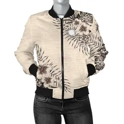 Marshall Islands Womens Bomber Jacket - The Beige Hibiscus