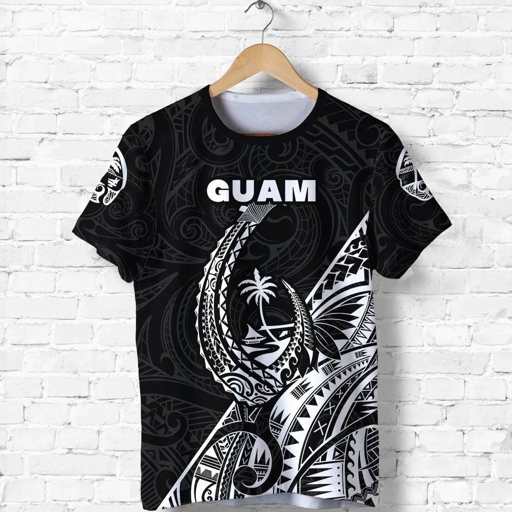 (Custom Personalised) Guam Rugby T Shirt Polynesian Patterns Style - Black LT16