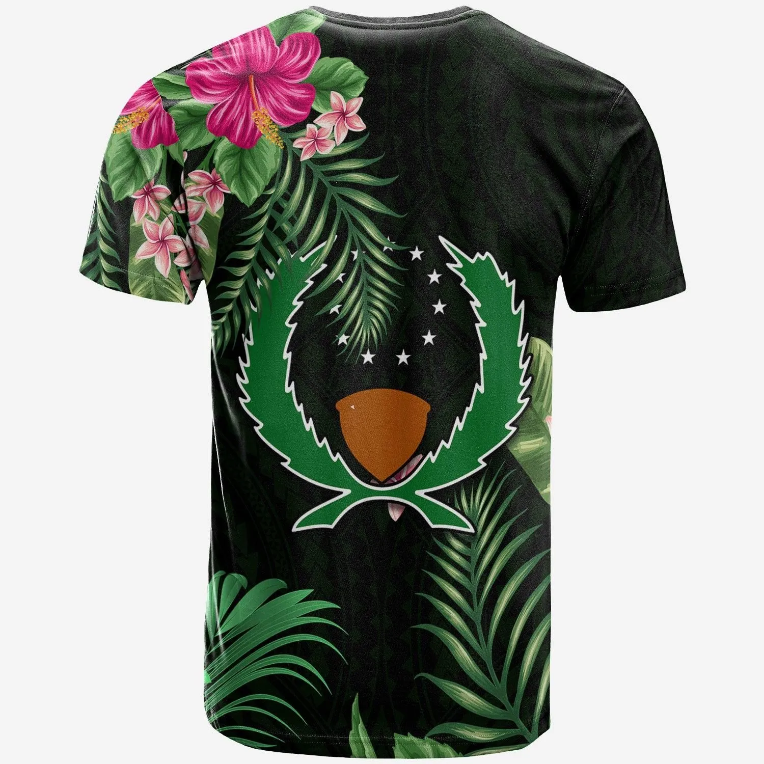 (Custom Personalised) Pohnpei Micronesia Green T Shirt Tropical Flowers LT13