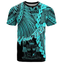 Fiji Polynesian Custom Personalised T-Shirt - Tribal Wave Tattoo Neon Blue