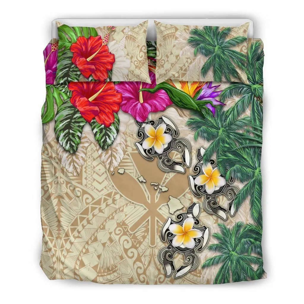 Kanaka Maoli (Hawaii) Bedding Set - Hibiscus Turtle Tattoo Beige