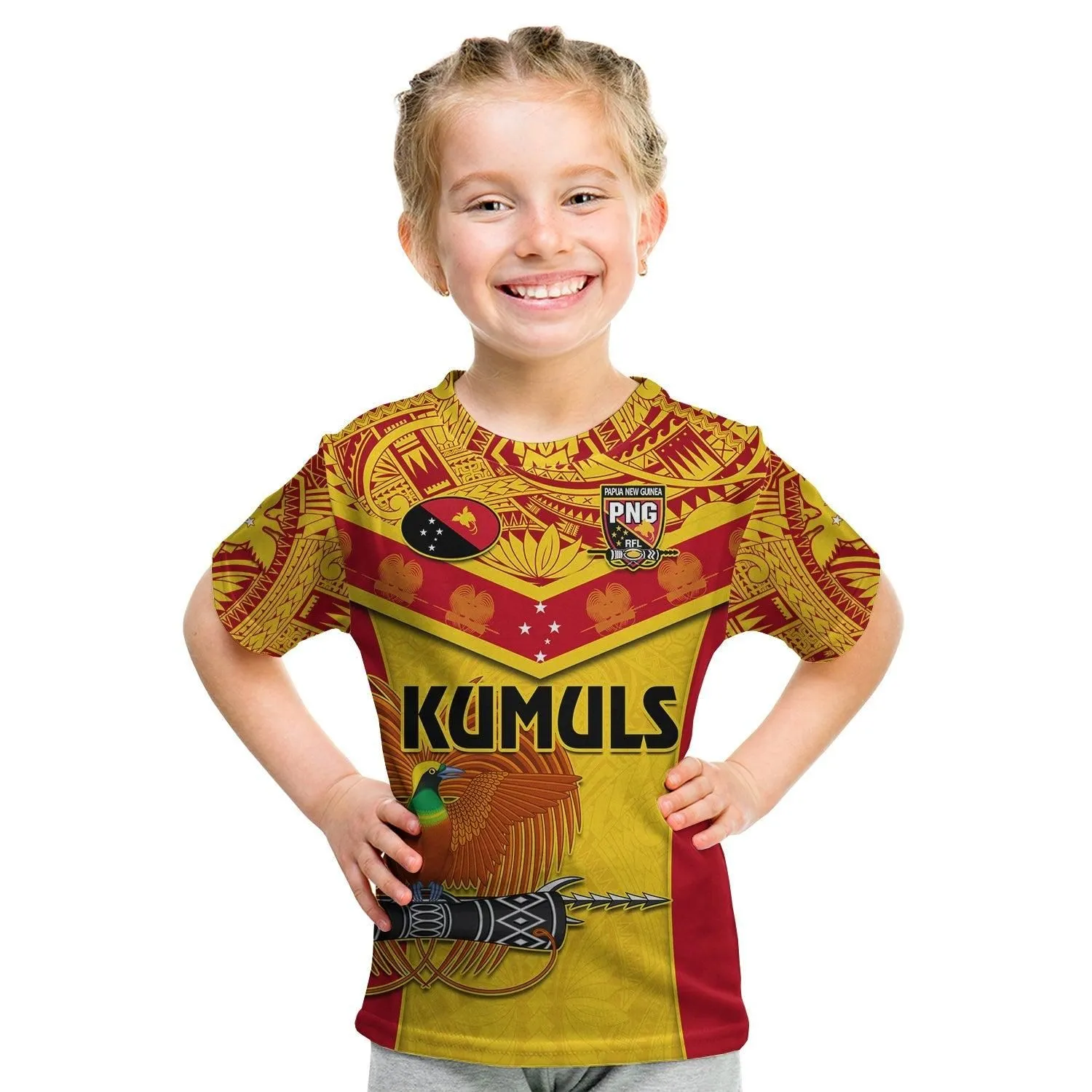 (Custom Text And Number) Papua New Guinea Rugby T Shirt KID PNG Kumuls Bird Of Paradise Yellow LT14