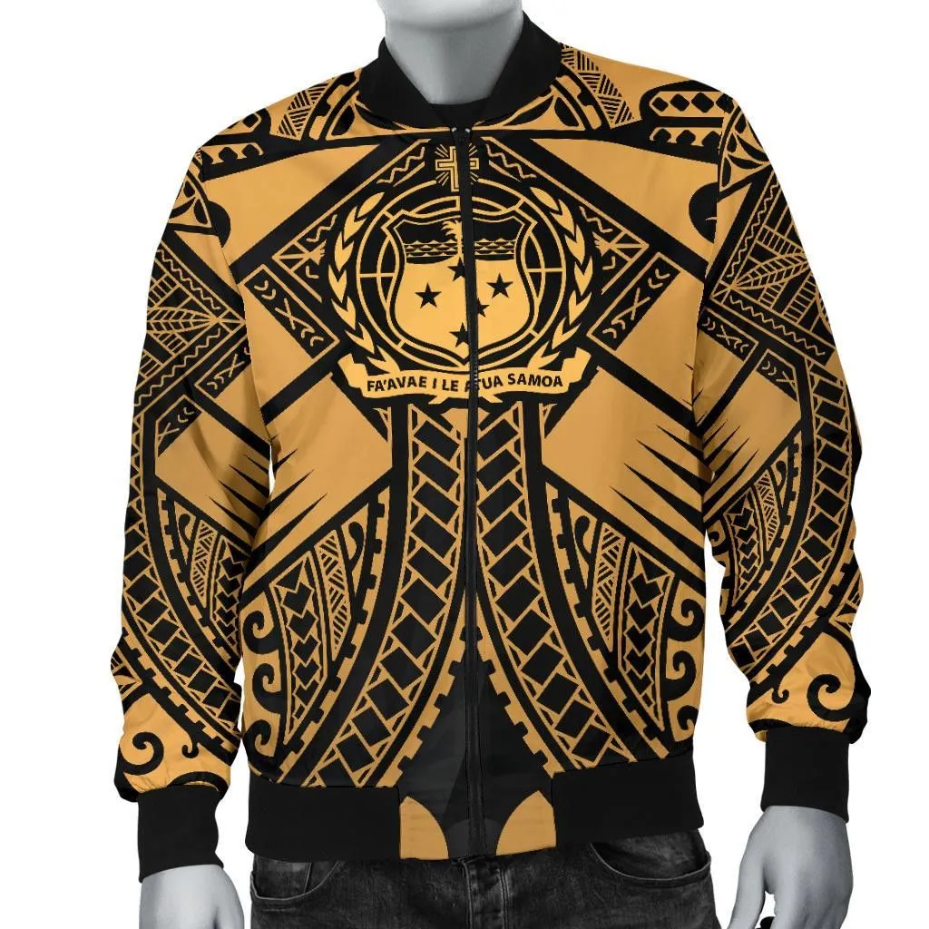 FamilyGater Jacket - Bomber Jacket Samoa Polynesian - Samoa Gold Seal with Polynesian Tattoo - BN18