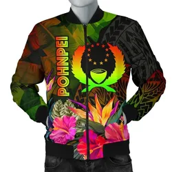 Pohnpei Polynesian Men's Bomber Jacket -  Hibiscus and Banana Leaves - BN15