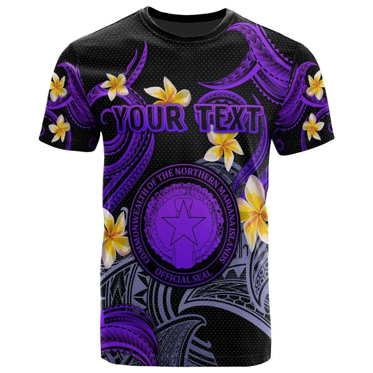 CMNI T-shirt - Custom Personalised Polynesian Waves with Plumeria Flowers (Purple)