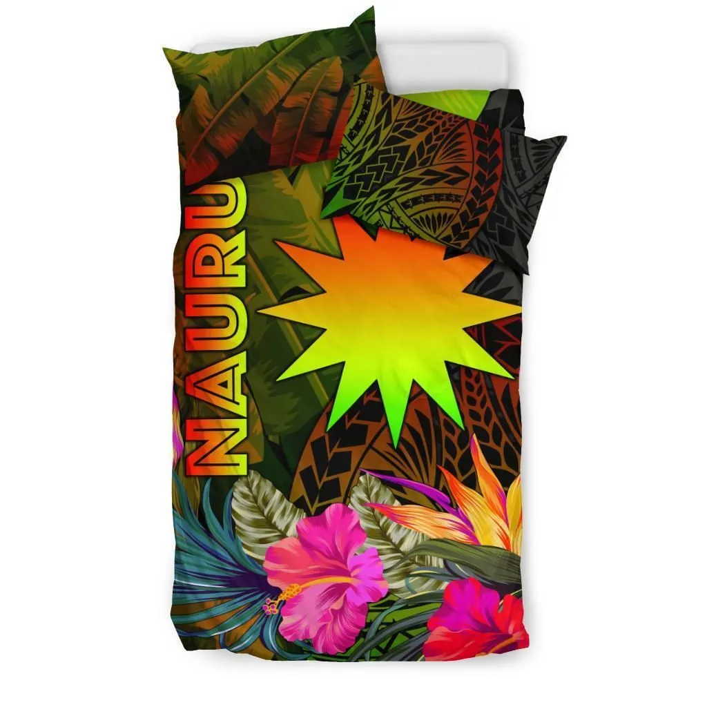 Nauru Polynesian Bedding Set -  Hibiscus and Banana Leaves