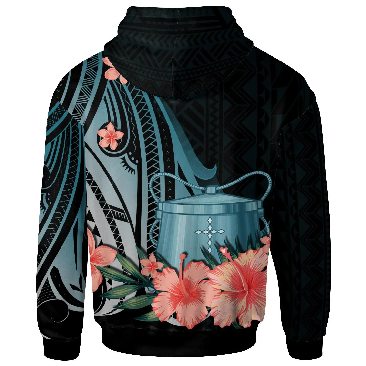 Tokelau Personalised Custom Hoodie - Turquoise Polynesian Hibiscus Pattern Style