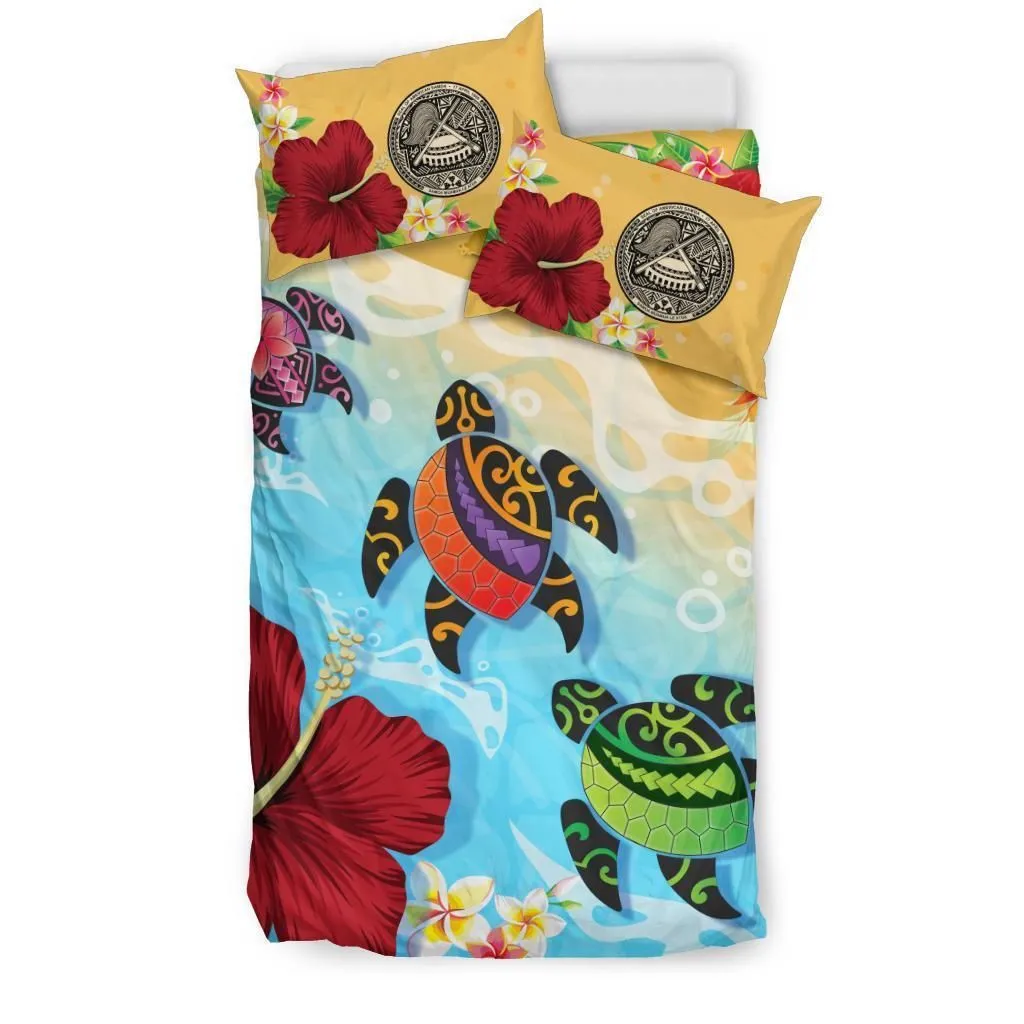 American Samoa Bedding Set - Turtle Polynesian Hibiscus