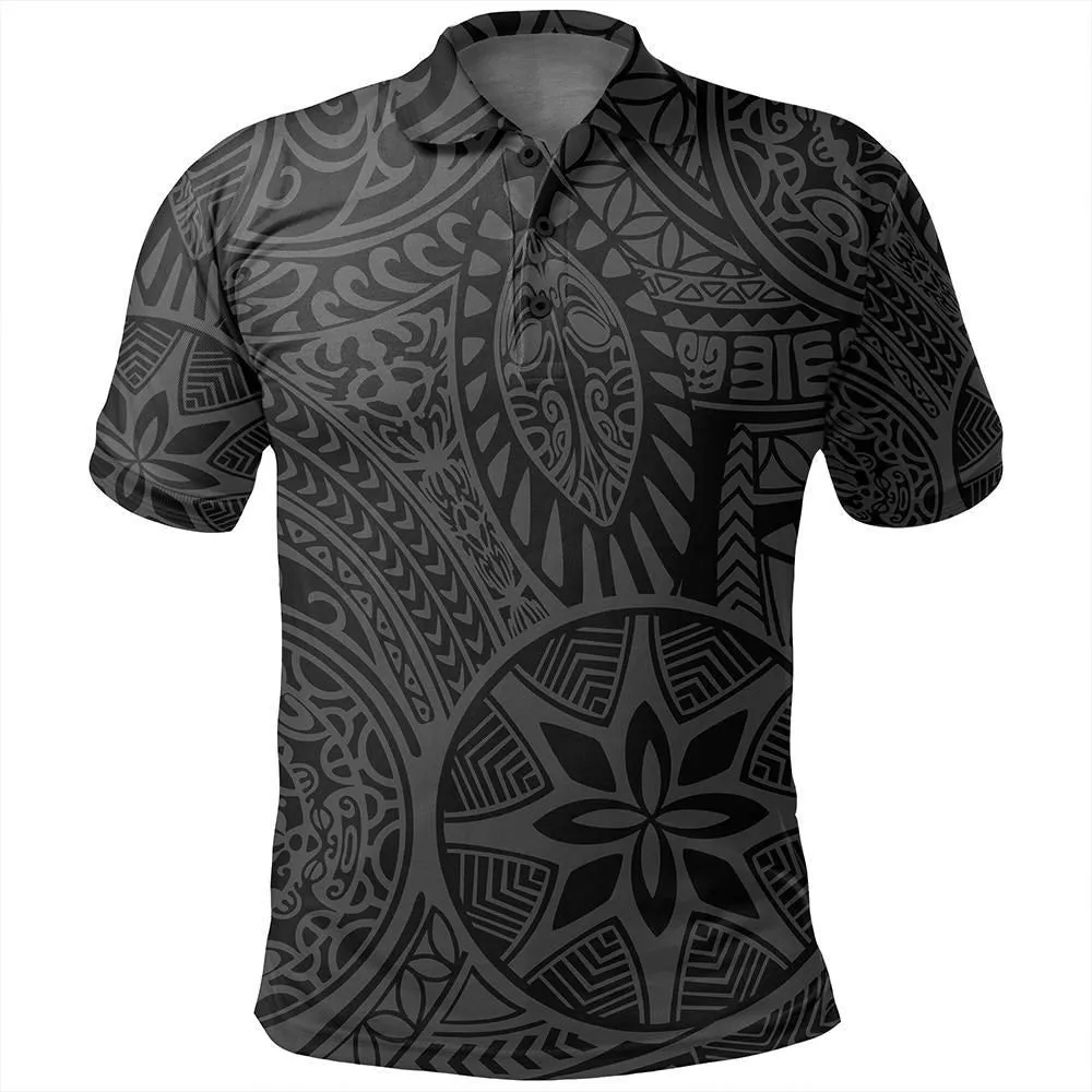Unisex Polynesian Hawaiian Style Tribal Tattoo Gray Polo Shirt - AH