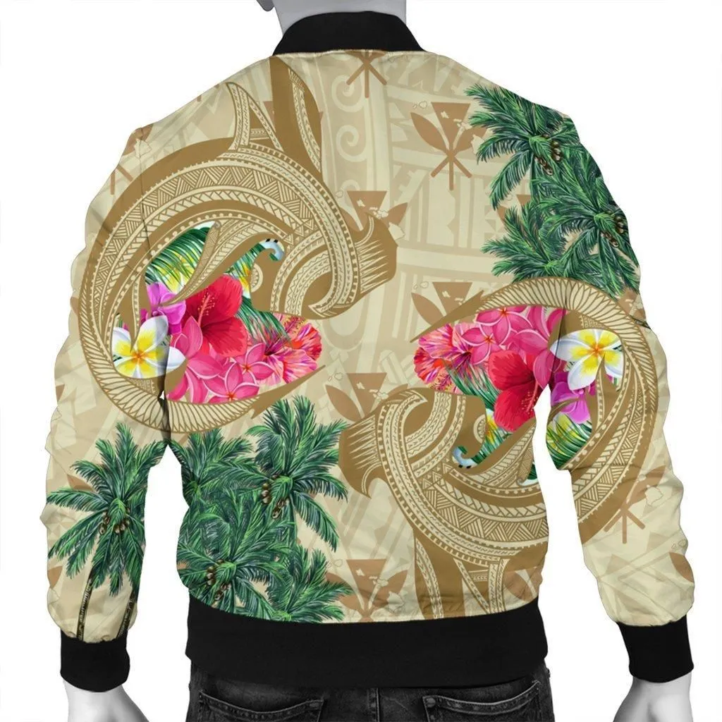 Hawaii Kanaka Maoli Plumeria Palm Trees Hammer Shark Bomber Jacket